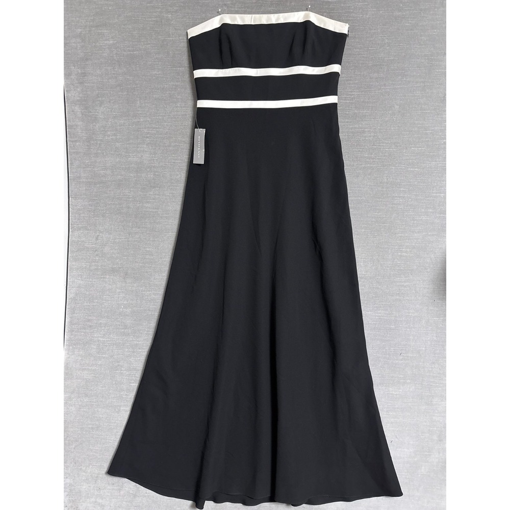 NEW Ann Taylor Gown 14 Black White Formal Evening Elegant Strapless Straps Long